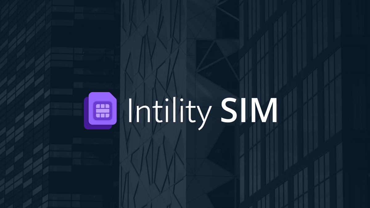 Intility SIM logo displayed over a decorative, architectural abstract photo of Barcode in Oslo